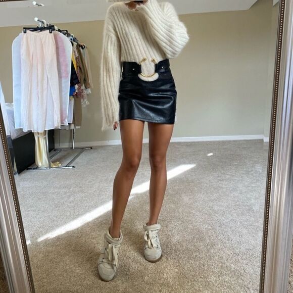 Iconic Anthony Vaccarello Genuine Leather Mini Black Skirt Ring Size 0 - Picture 8 of 17